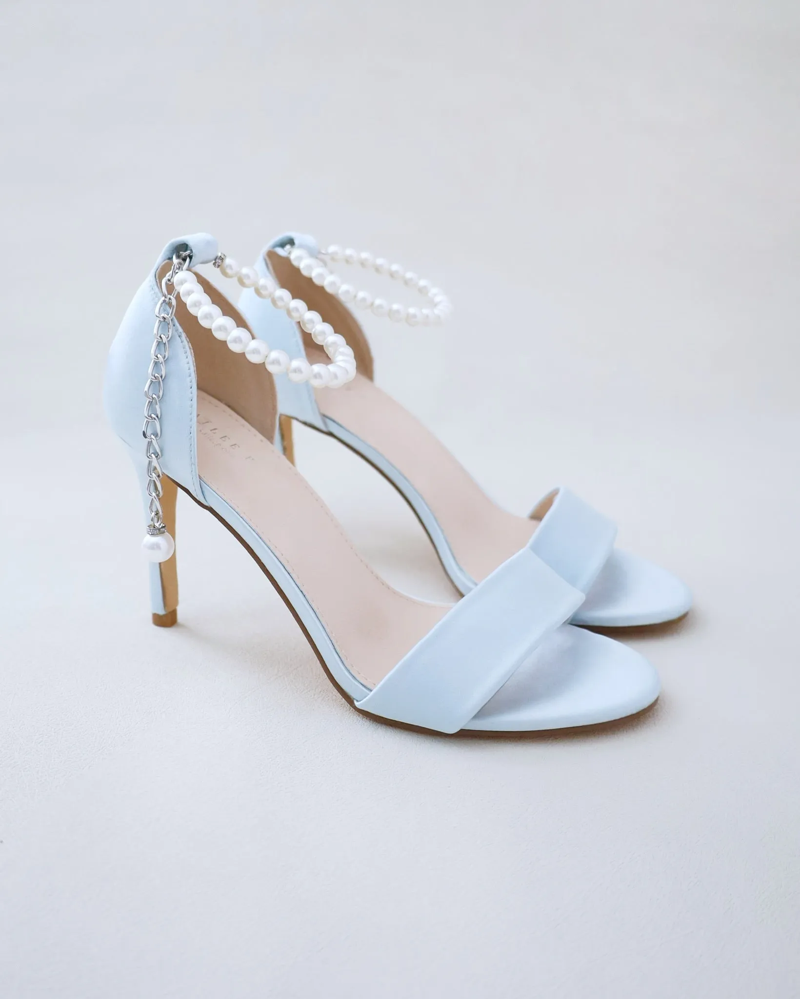 JOSKAA 2024 New Fashion High Heel Satin High Heel Wedding Sandals with Pearl Strap