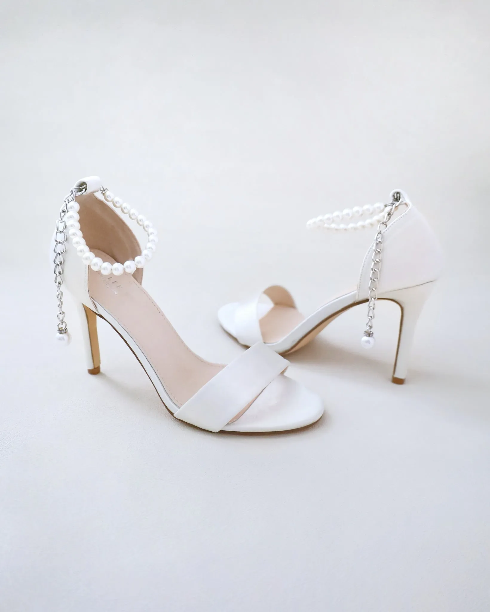 JOSKAA 2024 New Fashion High Heel Satin High Heel Wedding Sandals with Pearl Strap