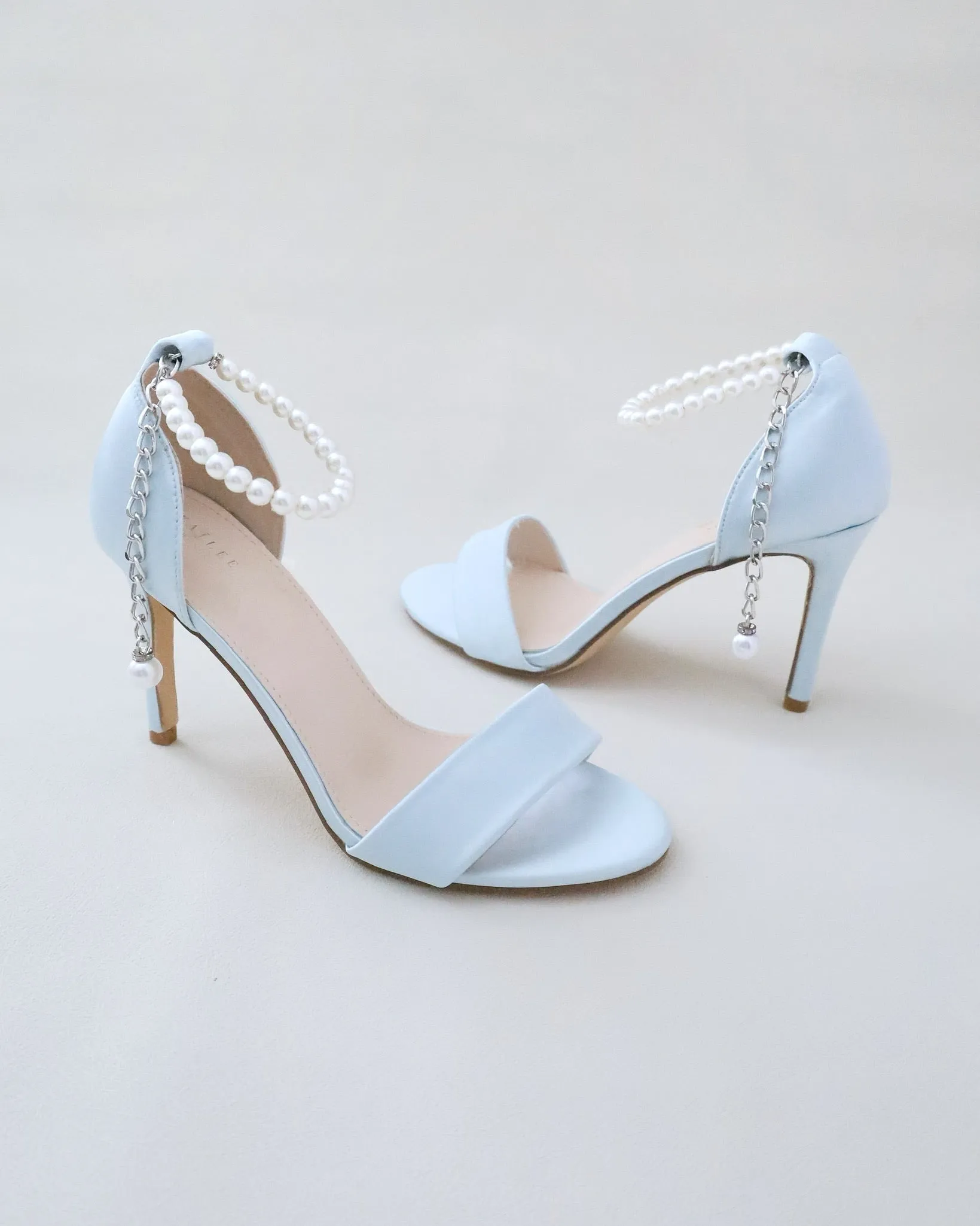 JOSKAA 2024 New Fashion High Heel Satin High Heel Wedding Sandals with Pearl Strap