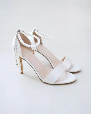 JOSKAA 2024 New Fashion High Heel Satin High Heel Wedding Sandals with Pearl Strap