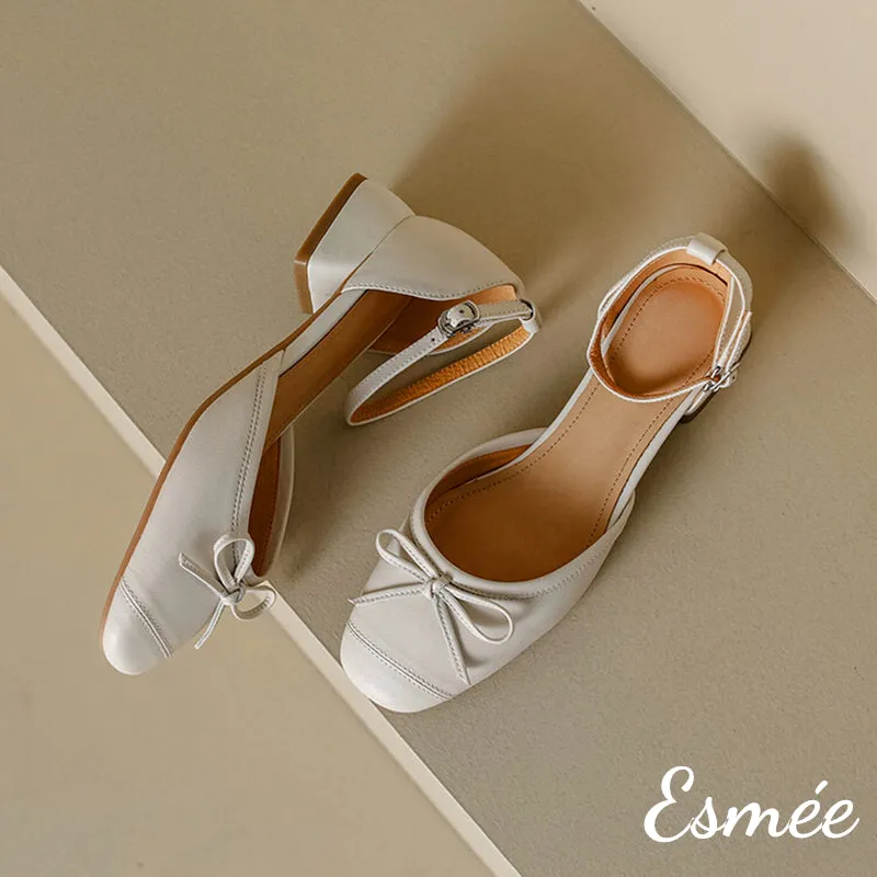Leather Sandals with Bow Knot and Ankle Straps