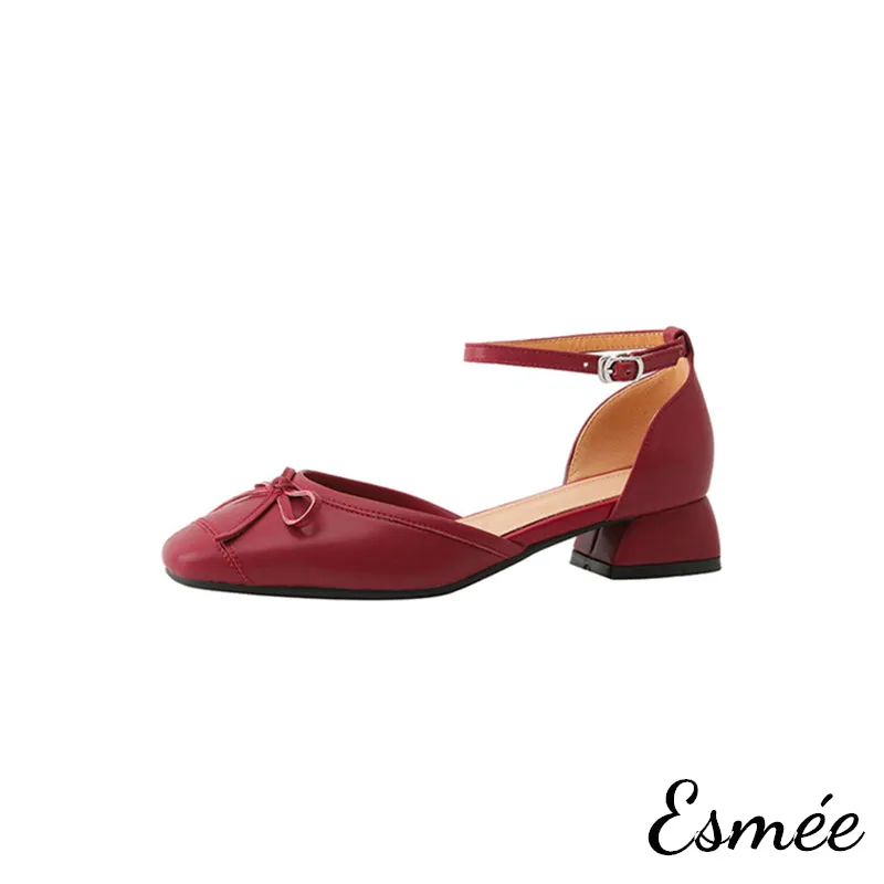 Leather Sandals with Bow Knot and Ankle Straps