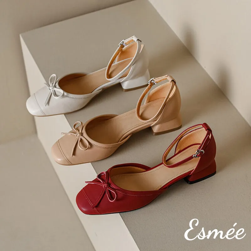 Leather Sandals with Bow Knot and Ankle Straps