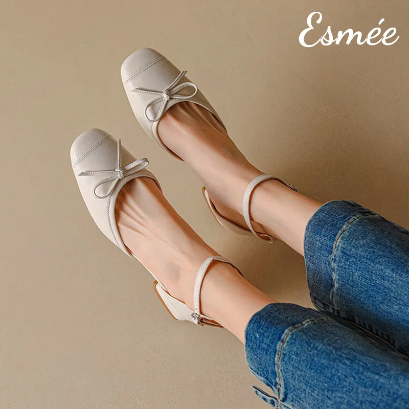 Leather Sandals with Bow Knot and Ankle Straps