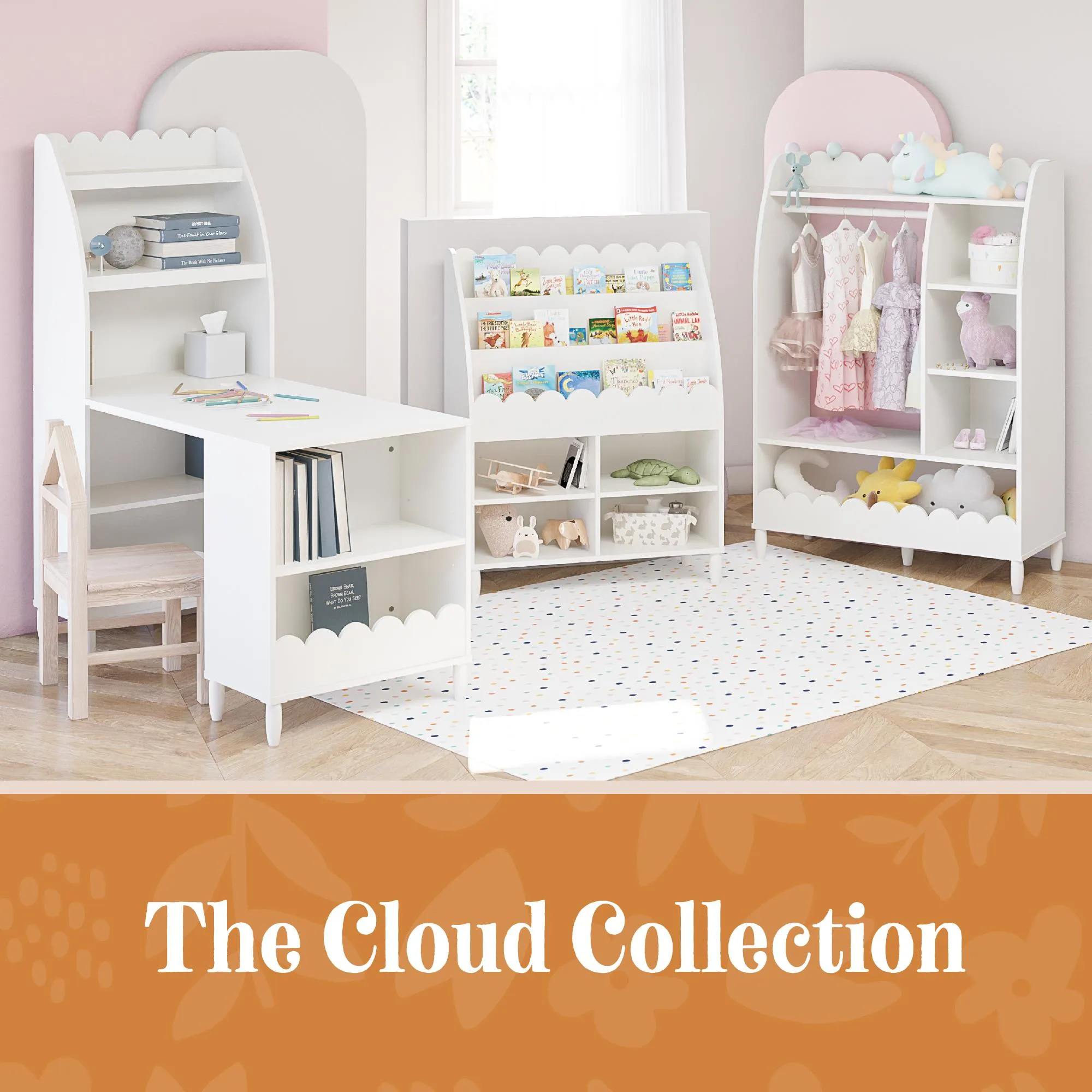 Little Seeds Cloud Kids Dress Up Storage and Clothing Rack with Toy Organizer and Shelves