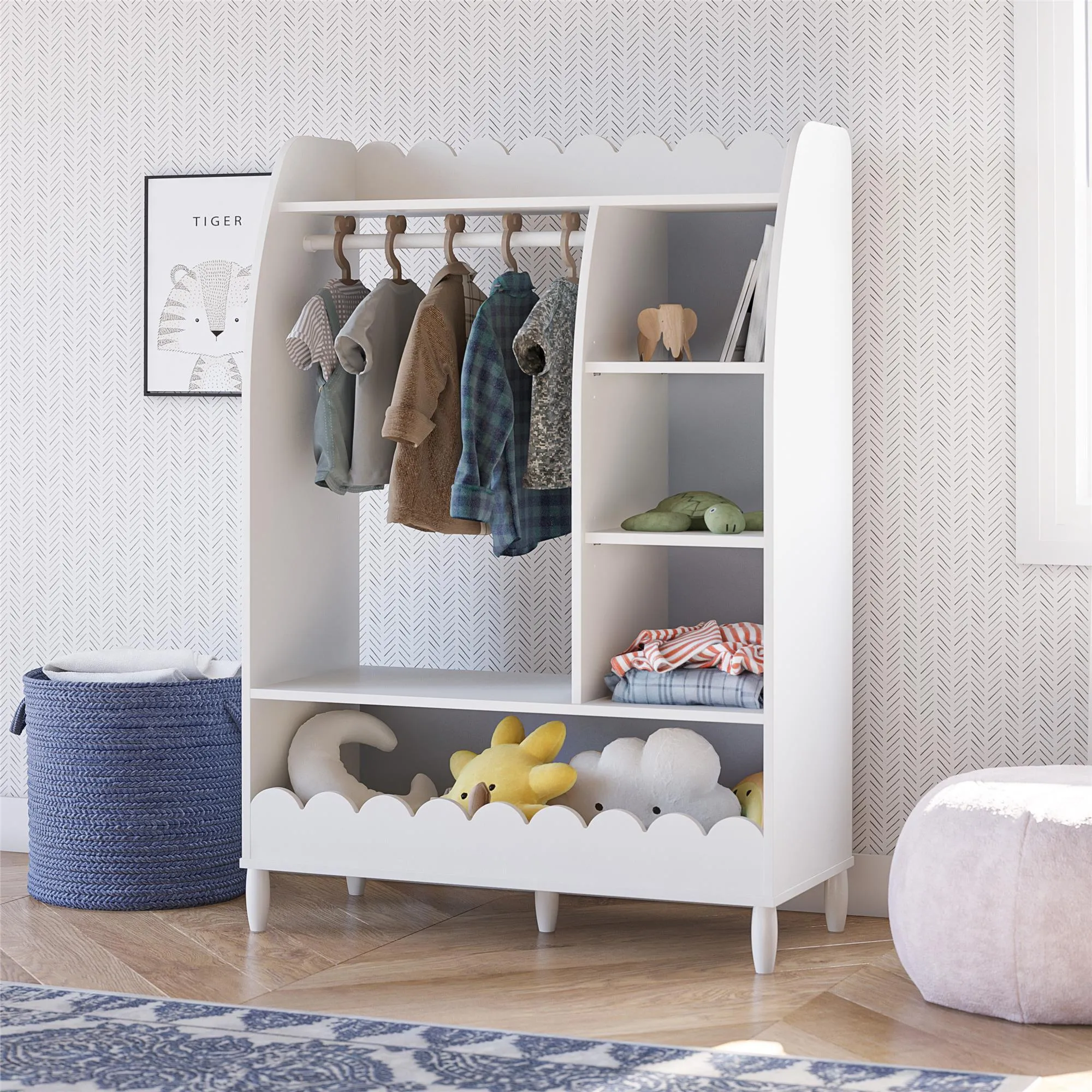 Little Seeds Cloud Kids Dress Up Storage and Clothing Rack with Toy Organizer and Shelves