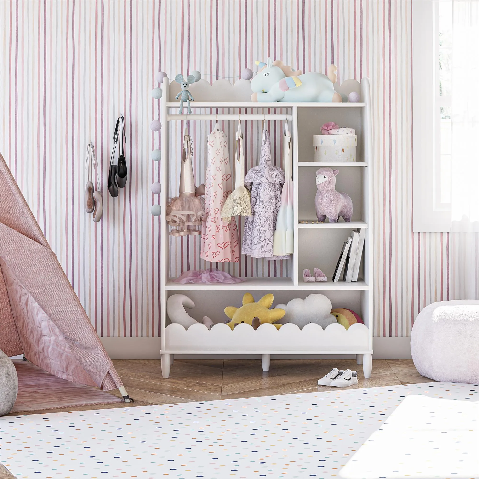 Little Seeds Cloud Kids Dress Up Storage and Clothing Rack with Toy Organizer and Shelves