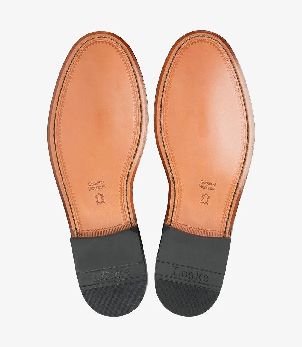 LOAKE - " PRINCETON" BURGUNDY LEATHER LOAFER SHOE WITH LEATHER SOLE