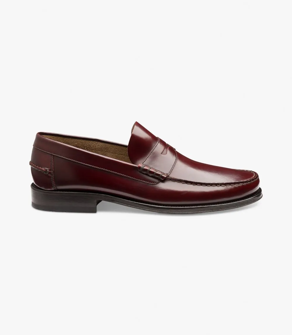 LOAKE - " PRINCETON" BURGUNDY LEATHER LOAFER SHOE WITH LEATHER SOLE