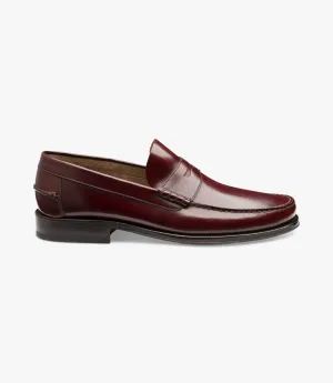 LOAKE - " PRINCETON" BURGUNDY LEATHER LOAFER SHOE WITH LEATHER SOLE