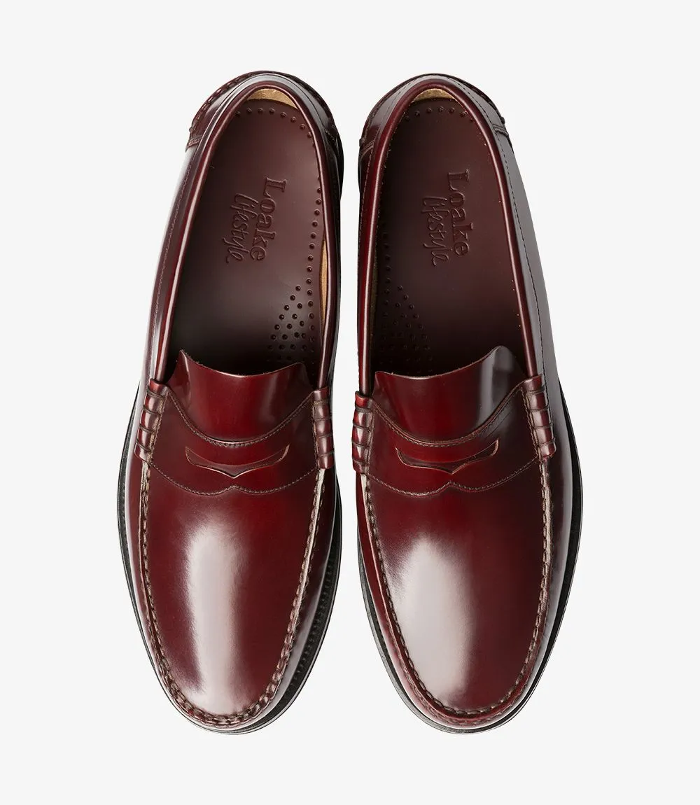 LOAKE - " PRINCETON" BURGUNDY LEATHER LOAFER SHOE WITH LEATHER SOLE