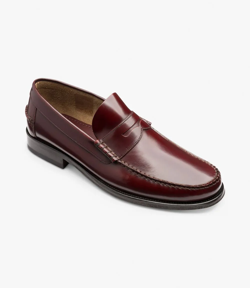 LOAKE - " PRINCETON" BURGUNDY LEATHER LOAFER SHOE WITH LEATHER SOLE