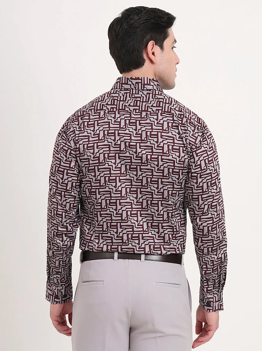 Maroon & Grey Printed Slim Fit Formal Shirt | Metal