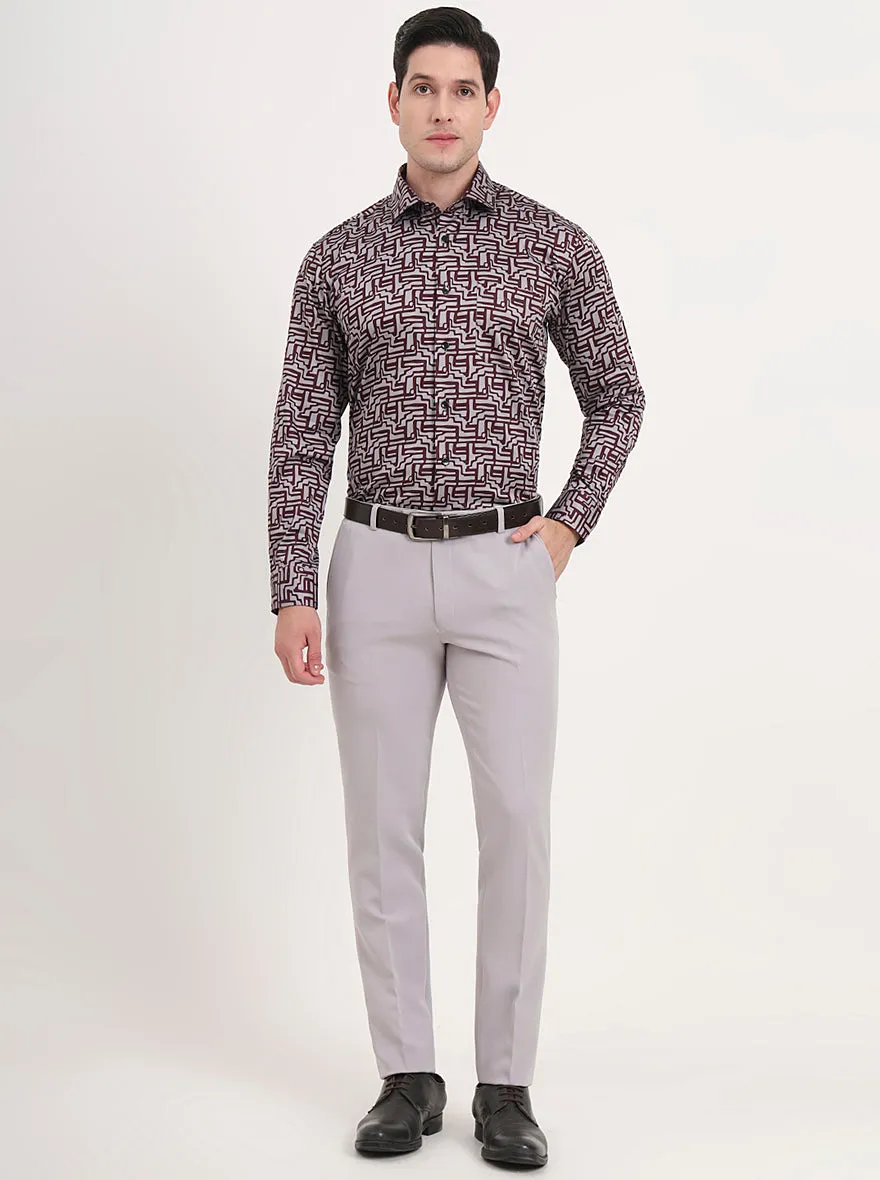 Maroon & Grey Printed Slim Fit Formal Shirt | Metal