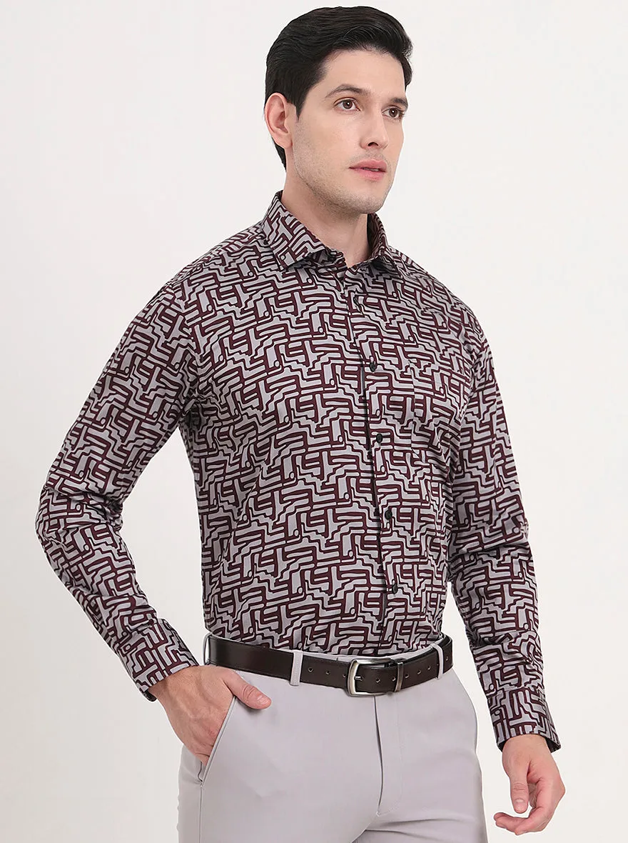 Maroon & Grey Printed Slim Fit Formal Shirt | Metal