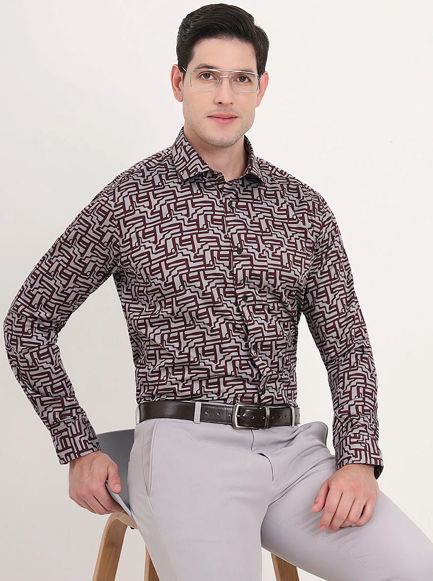 Maroon & Grey Printed Slim Fit Formal Shirt | Metal