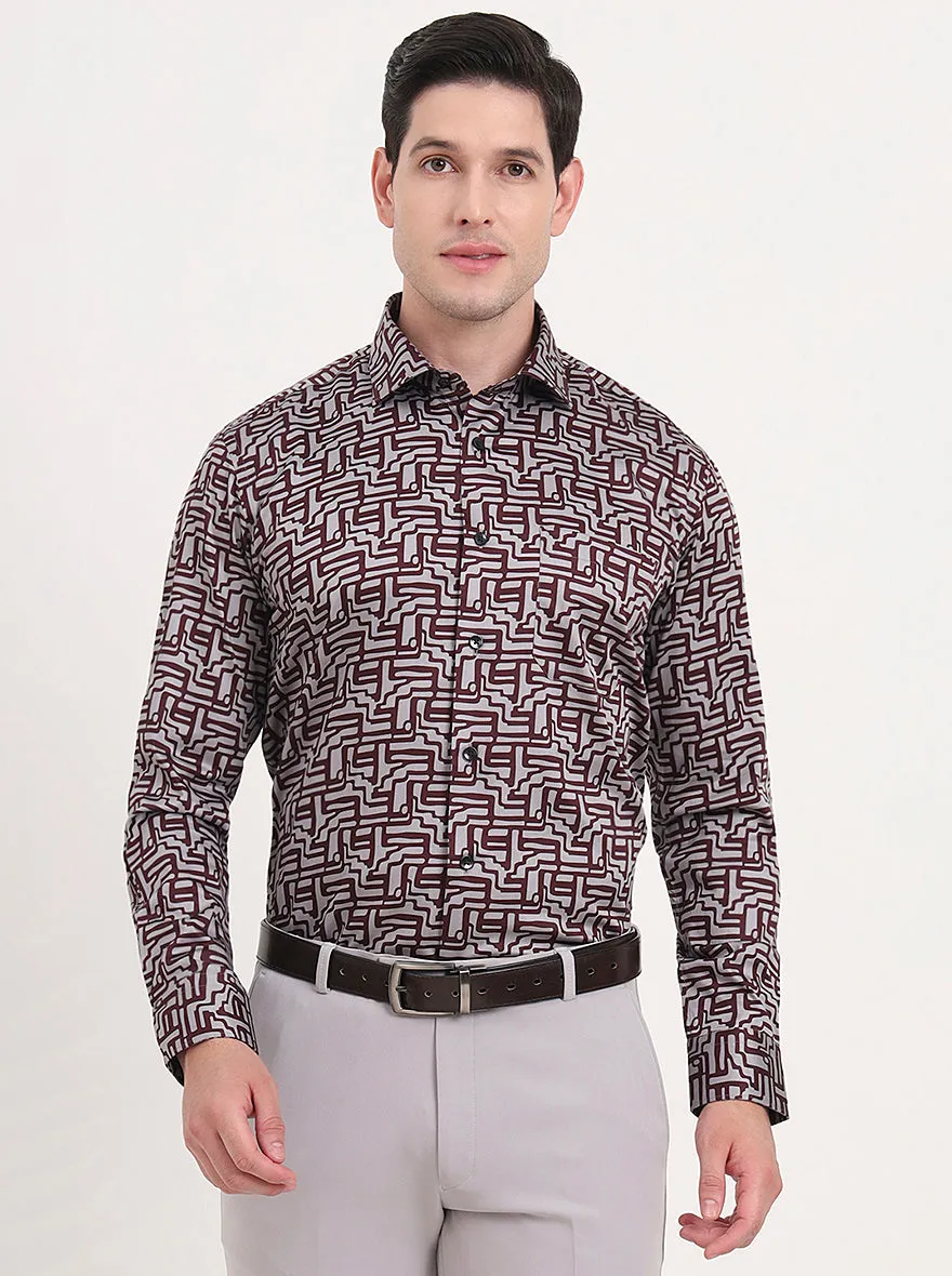 Maroon & Grey Printed Slim Fit Formal Shirt | Metal