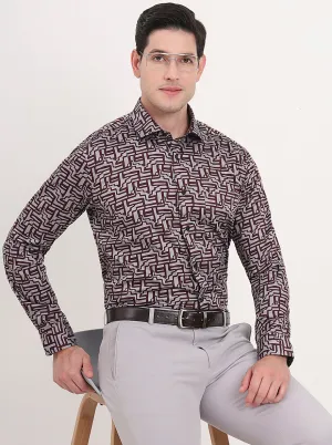 Maroon & Grey Printed Slim Fit Formal Shirt | Metal