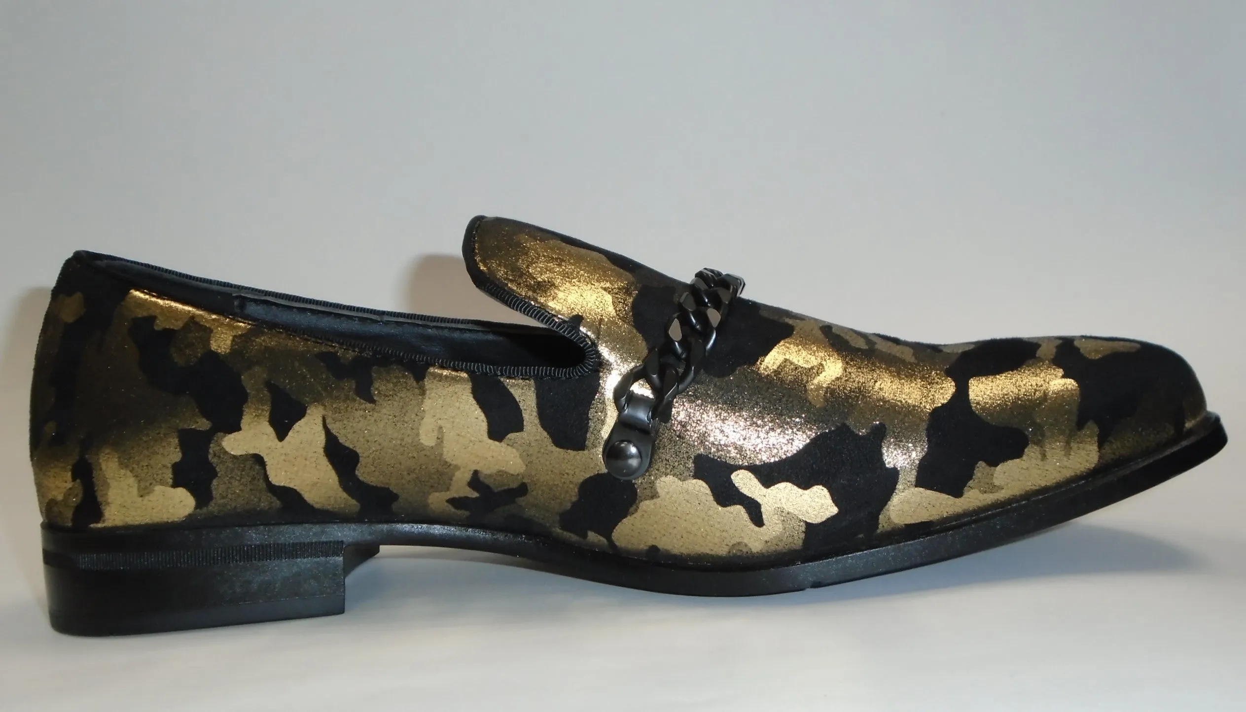 Mens Abstract Black Gold Slip On Loafers Dress Shoes After Midnight 6828 S