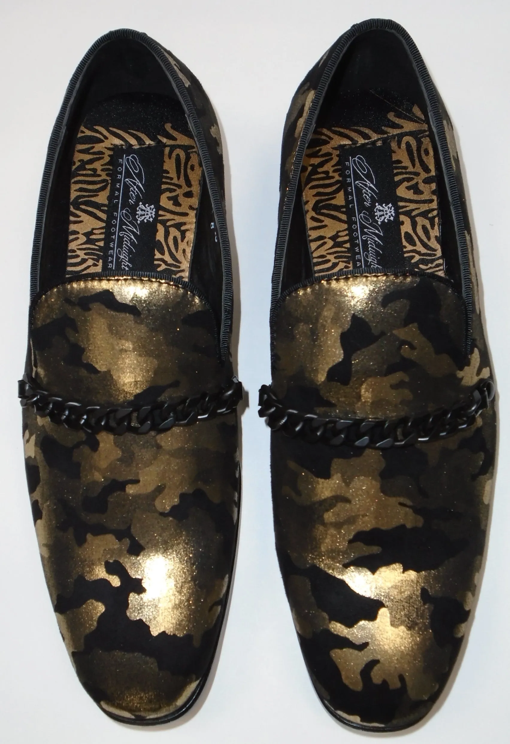 Mens Abstract Black Gold Slip On Loafers Dress Shoes After Midnight 6828 S