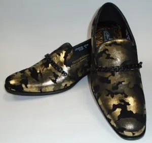 Mens Abstract Black Gold Slip On Loafers Dress Shoes After Midnight 6828 S