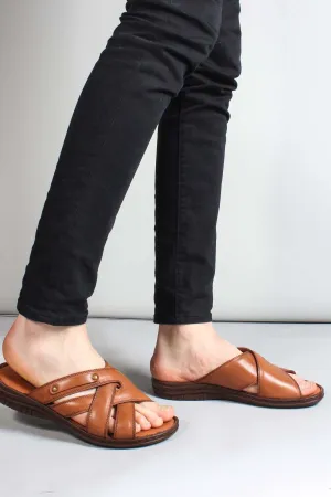 Men's Brown Leather Slide Sandals - Wessi