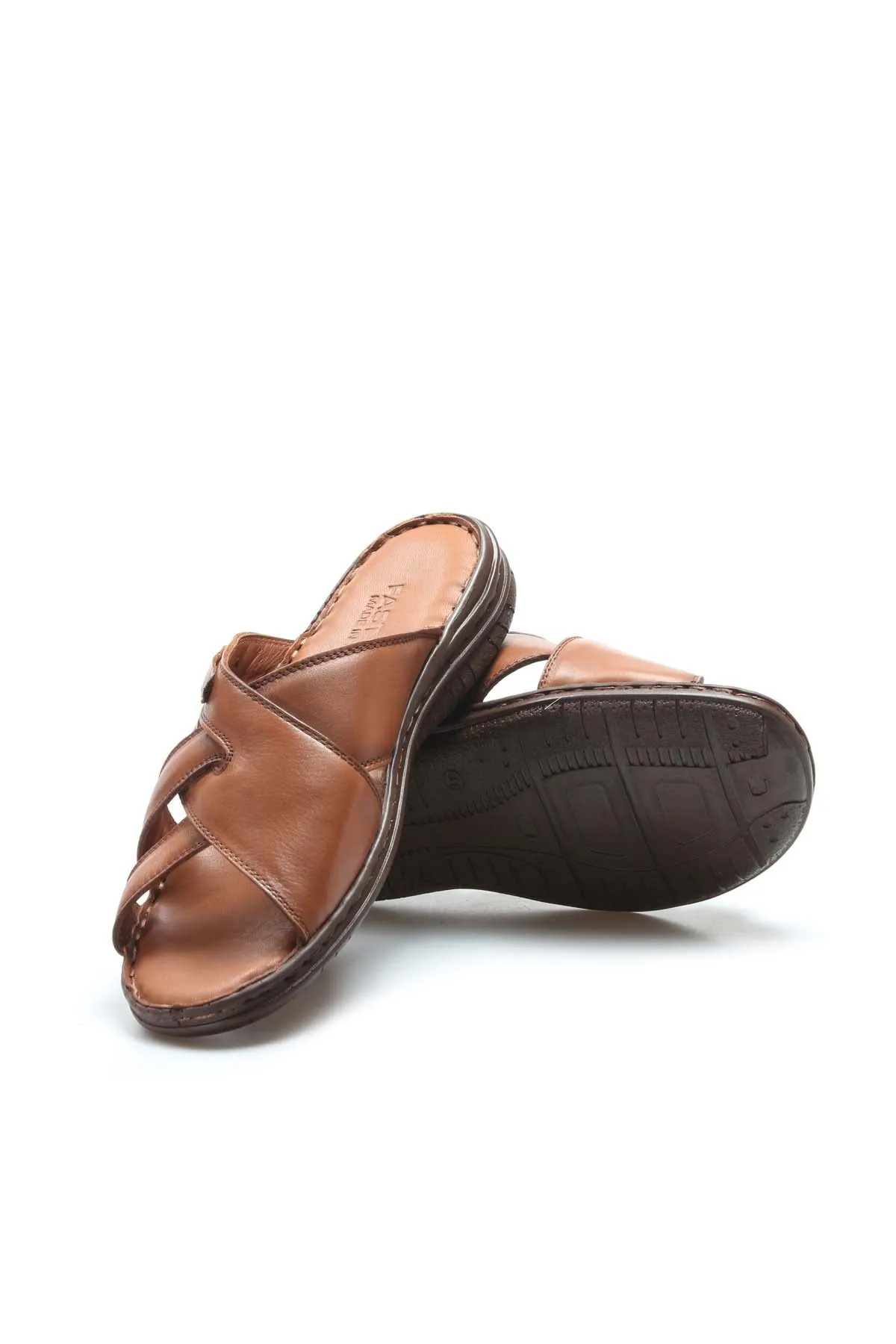 Men's Brown Leather Slide Sandals - Wessi