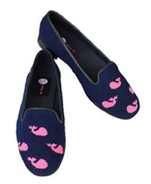 Misses Pink Whales Needlepoint loafer | Designs by Lillie