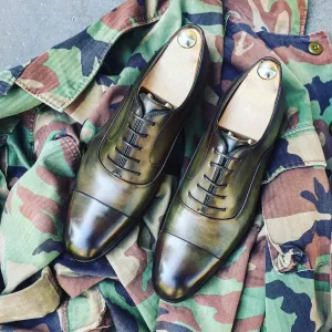 Olive Green Leather Toecap Moura Oxfords