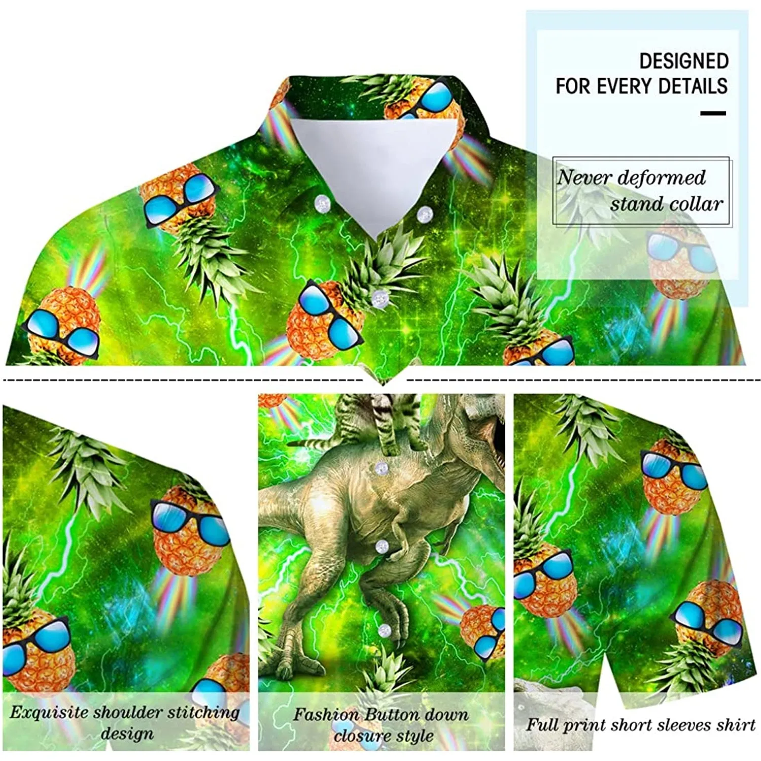 Pineapple Cat Riding Dinosaur Novelty Hawaiian Shirt