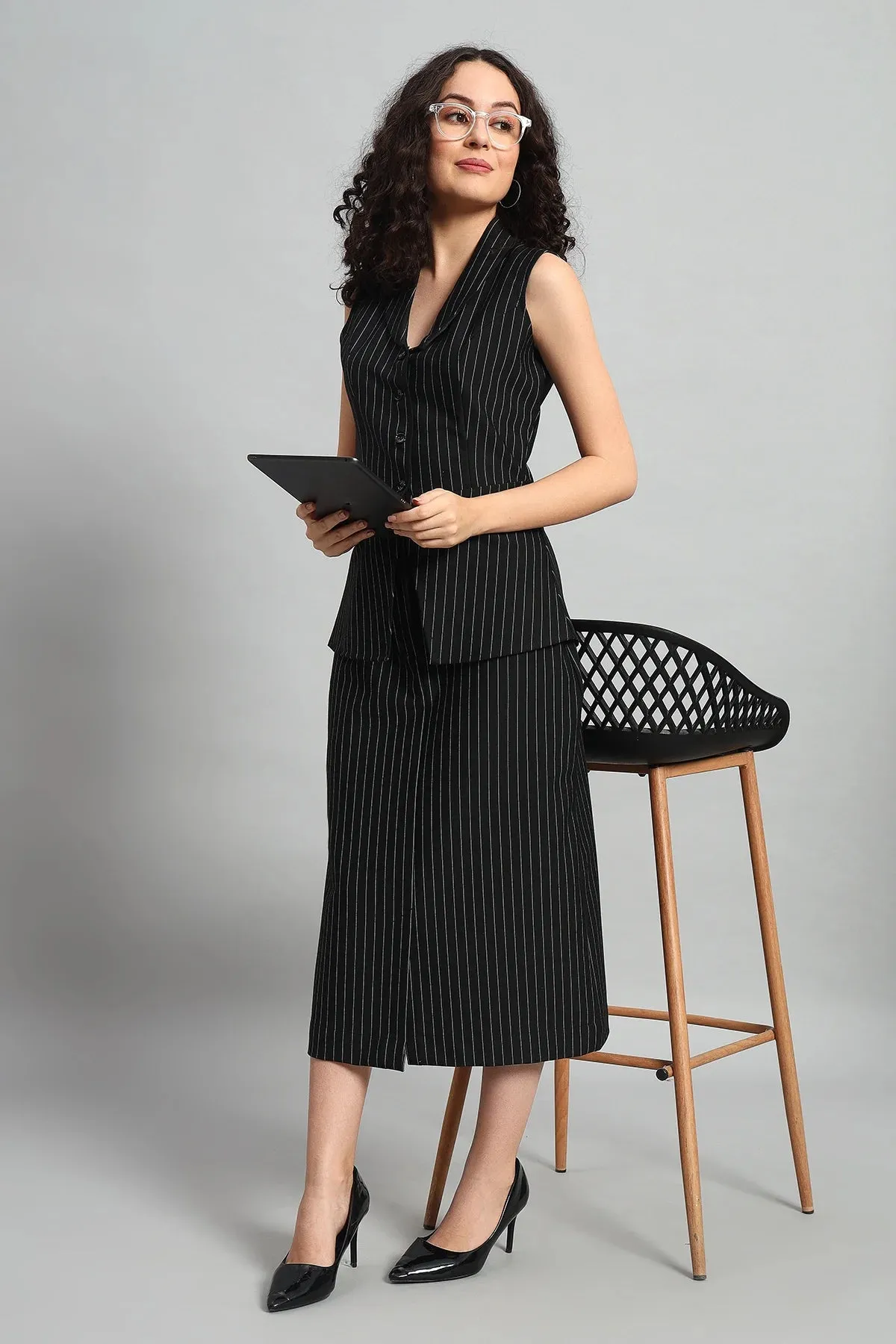 Pinstripe Precision, Vest & Skirt Co-ord