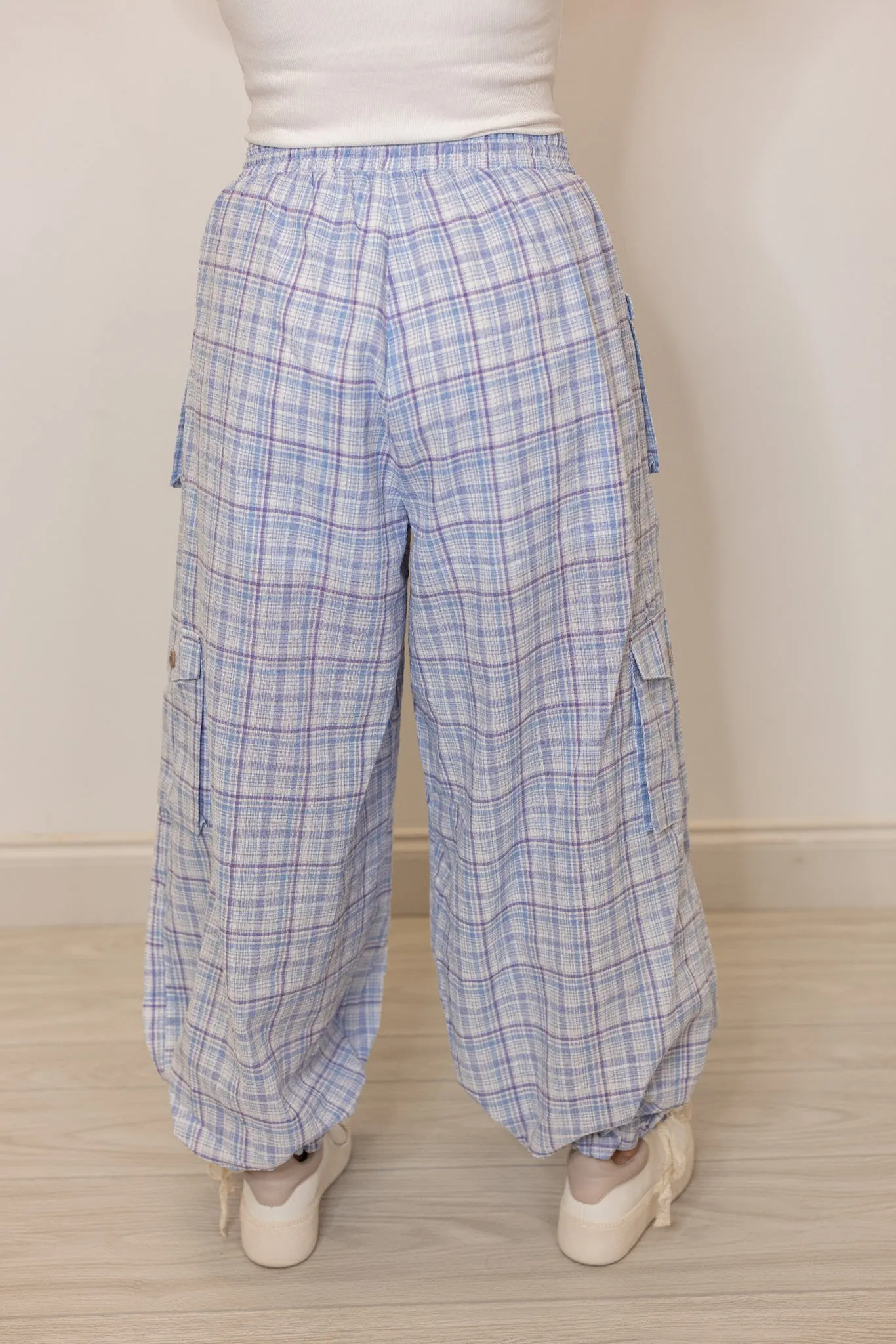 Plaid Blue Jogger Balloon Pants