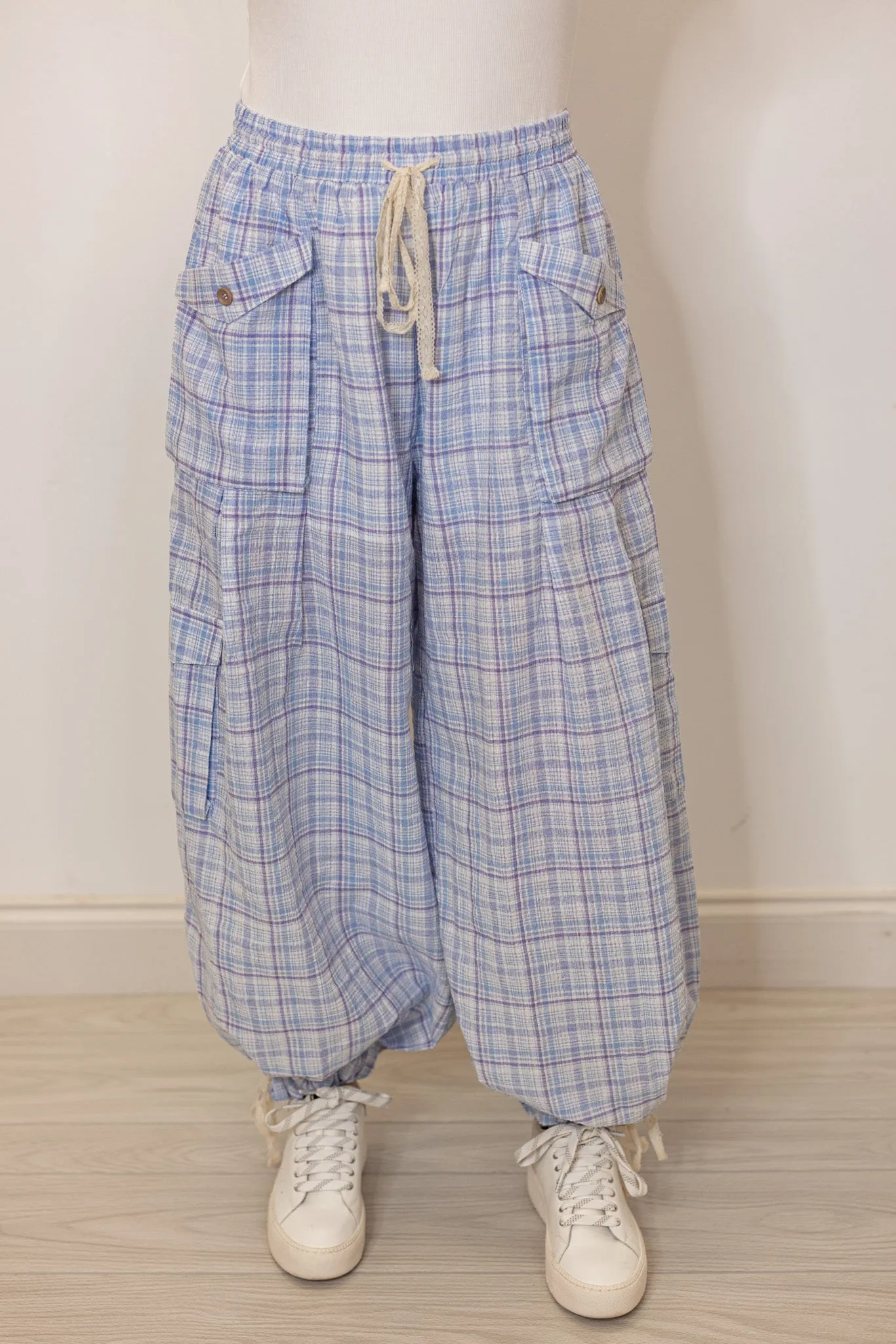 Plaid Blue Jogger Balloon Pants