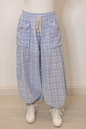 Plaid Blue Jogger Balloon Pants
