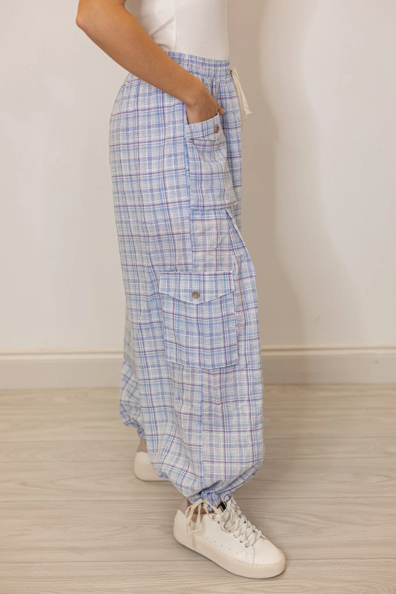 Plaid Blue Jogger Balloon Pants