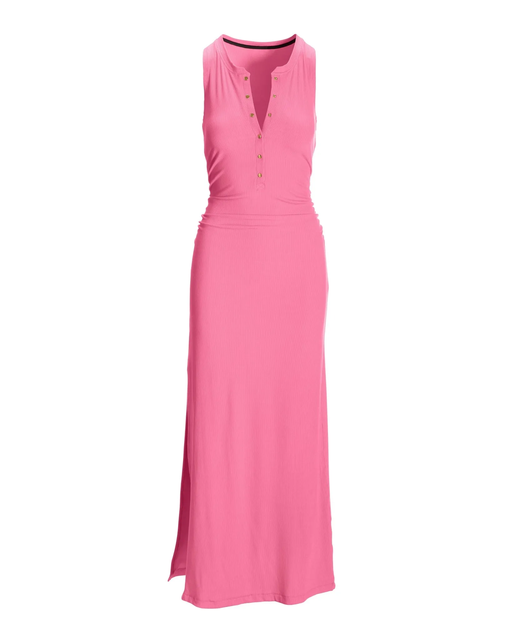 Ruched Knit Henley Maxi Dress Begonia Pink