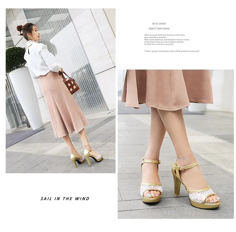 Sexy Summer Sandals Women Gold High Heels Platform Sandals Peep Toe Platform Heel Shoes Women Summer Shoes