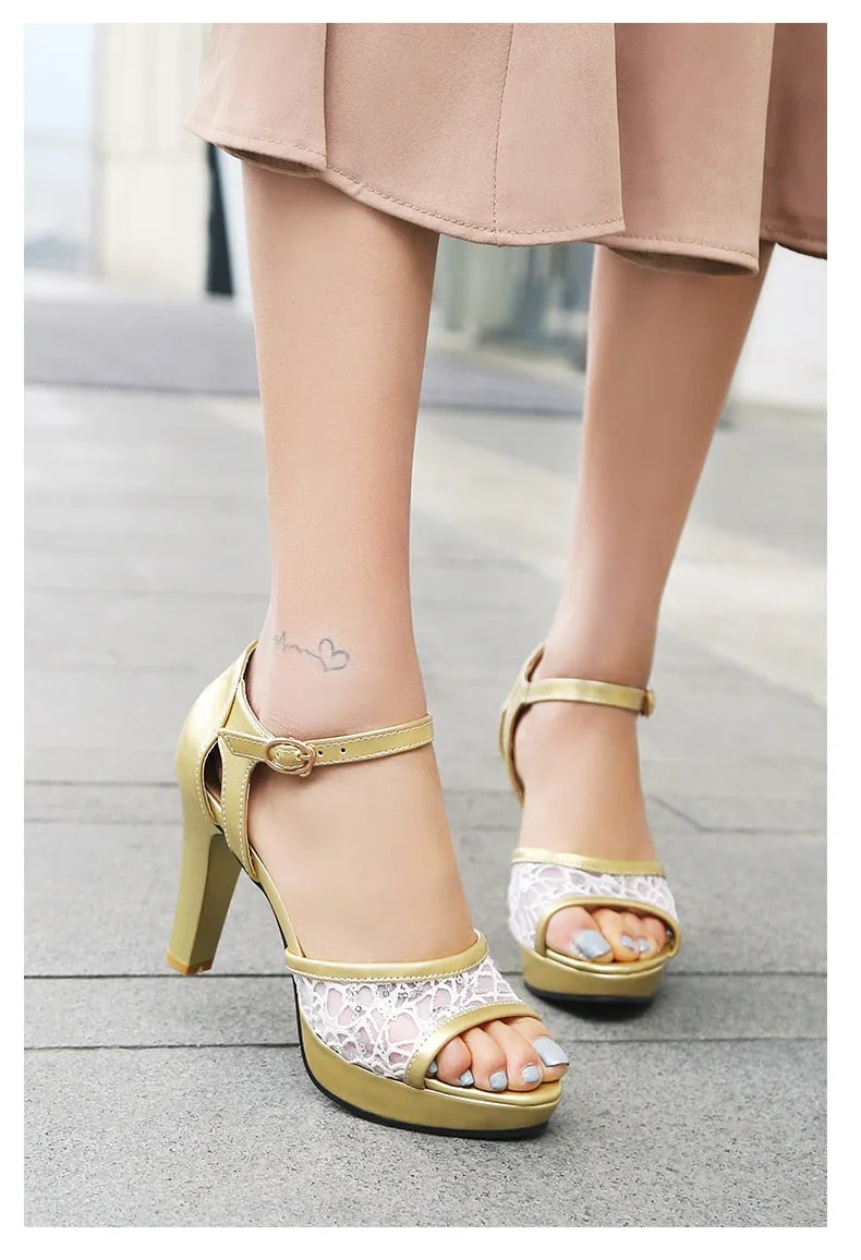 Sexy Summer Sandals Women Gold High Heels Platform Sandals Peep Toe Platform Heel Shoes Women Summer Shoes