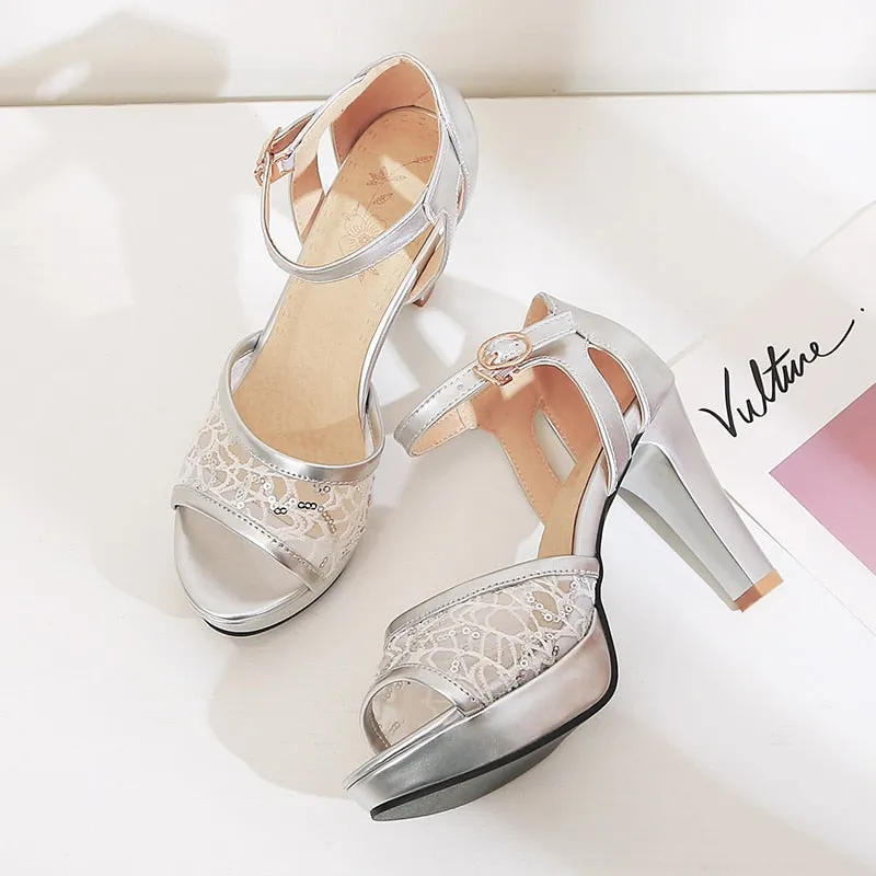 Sexy Summer Sandals Women Gold High Heels Platform Sandals Peep Toe Platform Heel Shoes Women Summer Shoes