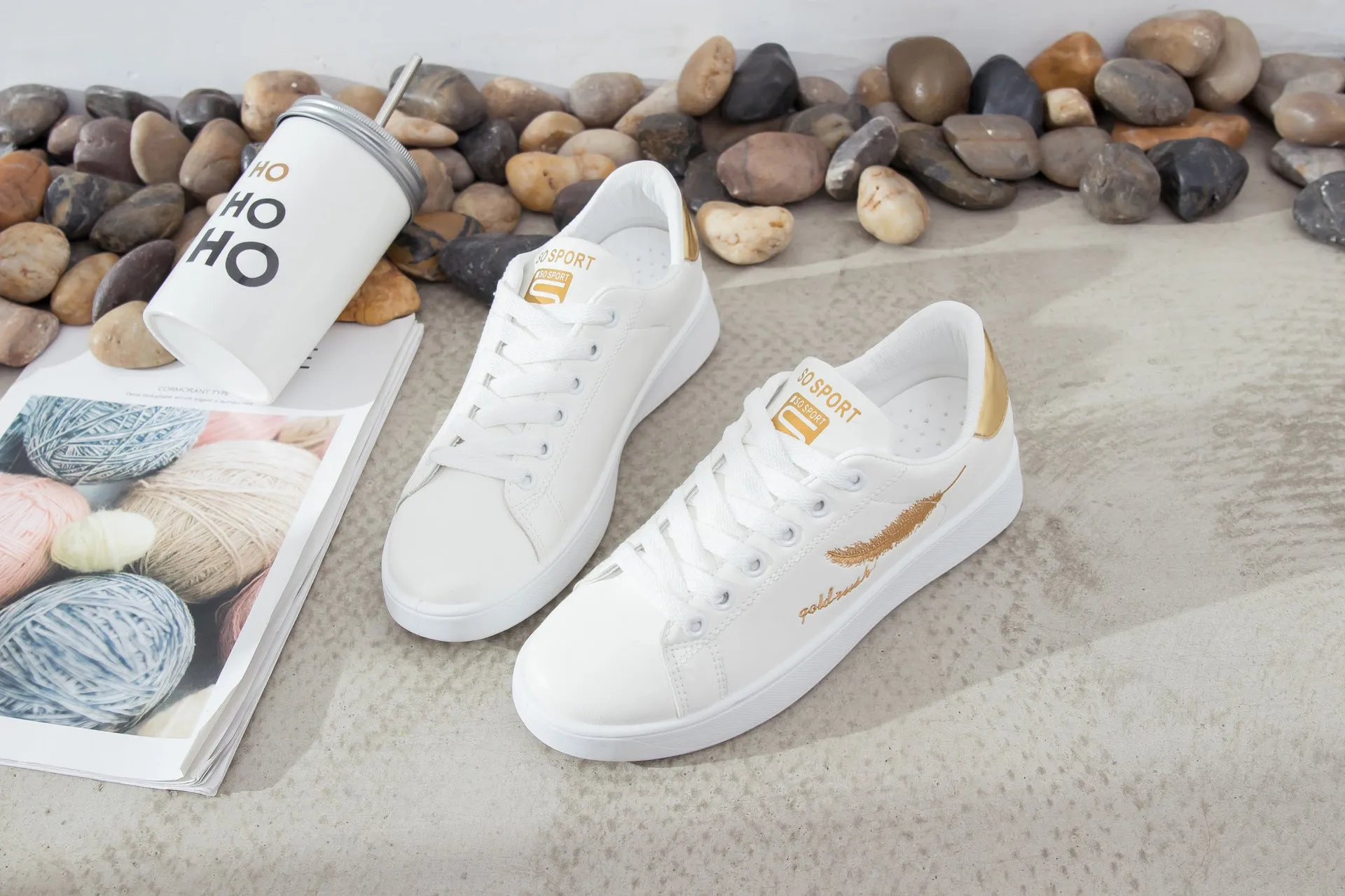 SH224 - Embroidered leaves light white shoes
