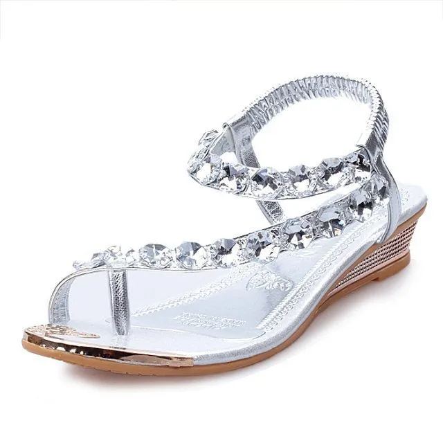 Shinning Crystals Flip-flops Ankle Wrap Flat Beach Sandals