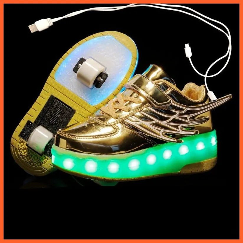 Usb Charging Children Led Sneakers With 2 Wheels For Children