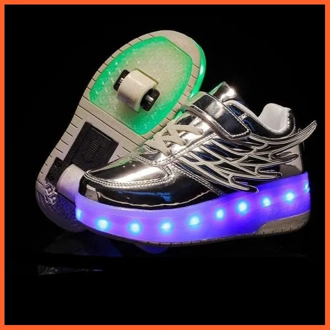 Usb Charging Children Led Sneakers With 2 Wheels For Children