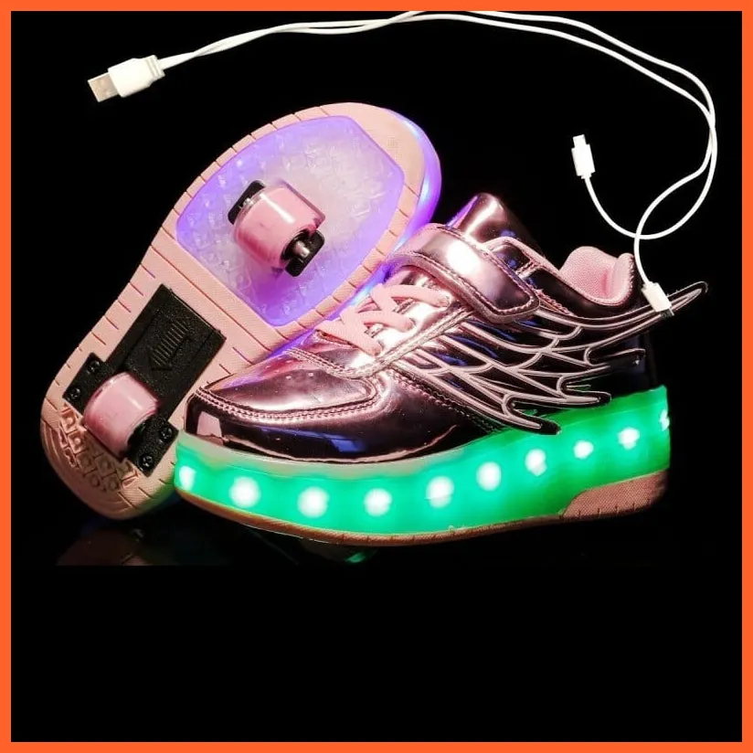 Usb Charging Children Led Sneakers With 2 Wheels For Children