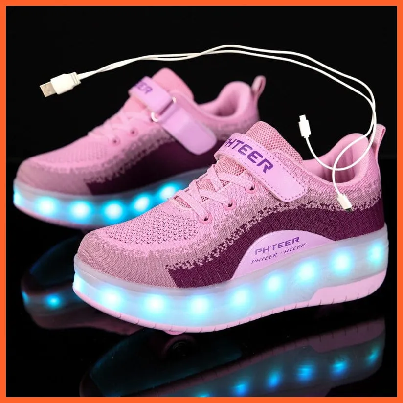 Usb Charging Led Light Roller Skate Shoes For Children