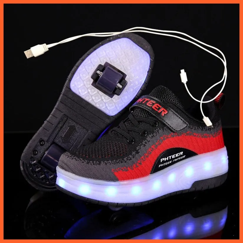 Usb Charging Led Light Roller Skate Shoes For Children