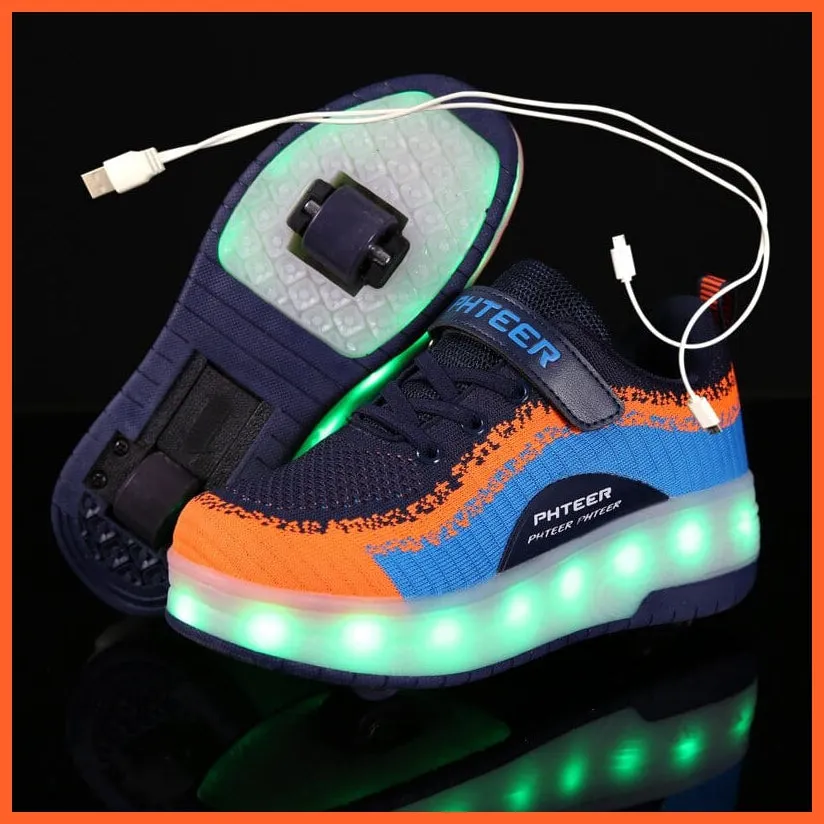 Usb Charging Led Light Roller Skate Shoes For Children