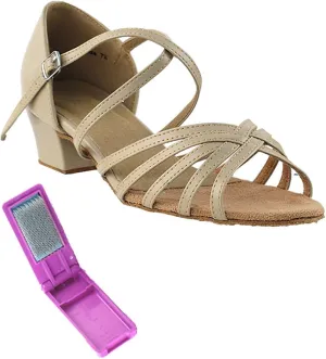 Very Fine Dance Shoes - Ladies Practice, Cuban Low Heel, Waltz Ballroom Dance Shoes - 1670C - 1.5-inch Heel and Foldable Brush Bundle - Tan Leather - 9.5