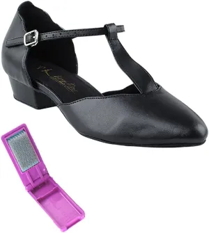 Very Fine Dance Shoes - Ladies Practice, Cuban Low Heel, Waltz Ballroom Dance Shoes - 6819FT - 1-inch Heel and Foldable Brush Bundle - Black - 8.5