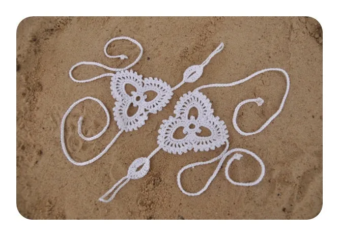 Whtie Triangle Floral Crochet Barefoot Sandals